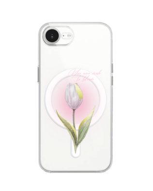 Etui do iPhone 16e z MagSafe przeźroczyste, silikonowe Flexi, kwiaty, tulipan