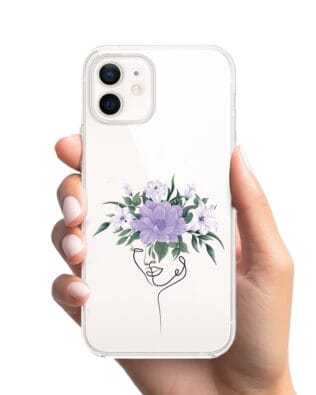 Etui do iPhone 12 przeźroczyste, silikonowe Flexi, kobieta z kwiatami