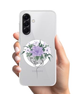 Etui do Samsung Galaxy A56 5G z MagSafe przeźroczyste, silikonowe Flexi, kobieta z kwiatami
