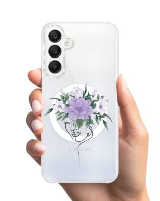Etui do Samsung Galaxy A25 5G z MagSafe przeźroczyste, silikonowe Flexi, kobieta z kwiatami