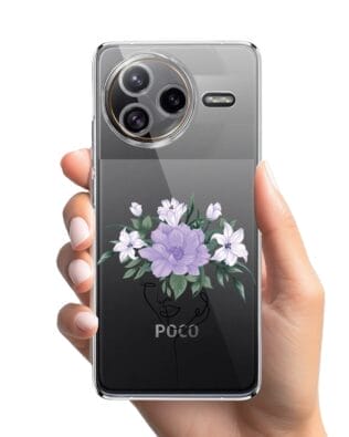 Etui do Xiaomi POCO F7 Ultra przeźroczyste, silikonowe Flexi, kobieta z kwiatami