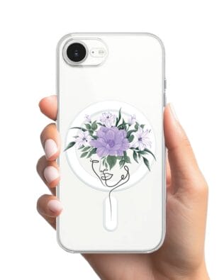 Etui do iPhone 16e z MagSafe przeźroczyste, silikonowe Flexi, kobieta z kwiatami