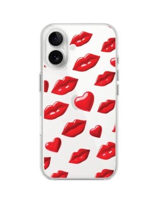 Etui do iPhone 16 Plus przeźroczyste, silikonowe Flexi, czerwone usta