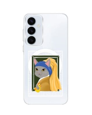 Etui do Samsung Galaxy A35 5G z MagSafe przeźroczyste, silikonowe Flexi, kotek z kurczakiem