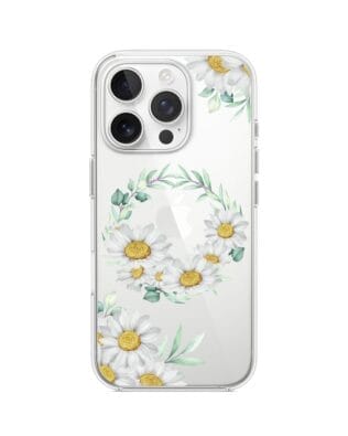 Etui do iPhone 13 Pro Max przeźroczyste, silikonowe Flexi, wianek stokrotek