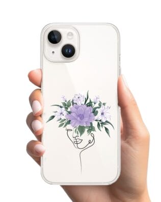Etui do iPhone 13 przeźroczyste silikonowe Flexi, kobieta z kwiatami
