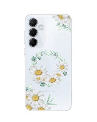 Etui do Samsung Galaxy A35 5G przeźroczyste, silikonowe Flexi, wianek stokrotek