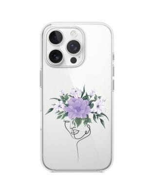Etui do iPhone 13 Pro przeźroczyste, silikonowe Flexi, kobieta z kwiatami