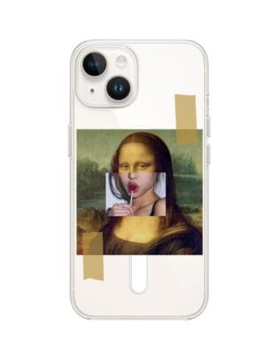 Etui do iPhone 14 z MagSafe przeźroczyste, silikonowe Flexi, Mona Lisa z lizakiem