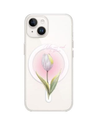 Etui do iPhone 14 Plus z MagSafe przeźroczyste, silikonowe Flexi, kwiaty, tulipan