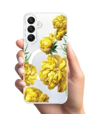 Etui do Samsung Galaxy A25 5G z MagSafe przeźroczyste, silikonowe Flexi, żółte piwonie