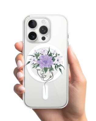 Etui do iPhone 13 Pro Max z MagSafe przeźroczyste, silikonowe Flexi, kobieta z kwiatami