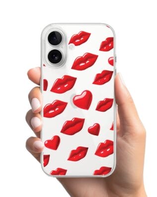 Etui do iPhone 16 przeźroczyste, silikonowe Flexi, czerwone usta