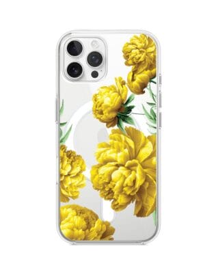Etui do iPhone 12 Pro z MagSafe przeźroczyste, silikonowe Flexi, żółte piwonie