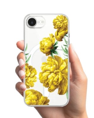 Etui do iPhone 16e z MagSafe przeźroczyste, silikonowe Flexi, żółte piwonie