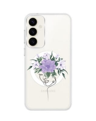 Etui do Samsung Galaxy S23 z MagSafe przeźroczyste, silikonowe Flexi, kobieta z kwiatami