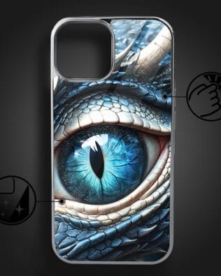 Etui do iPhone 14 IBIZU Elite Glass, szklany tył, Magia Azji oko lodowego smoka, srebrne
