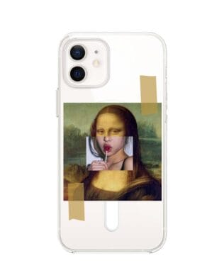 Etui do iPhone 12 Mini z MagSafe przeźroczyste, silikonowe Flexi, Mona Lisa z lizakiem