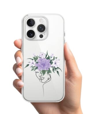 Etui do iPhone 16 Pro przeźroczyste, silikonowe Flexi, kobieta z kwiatami