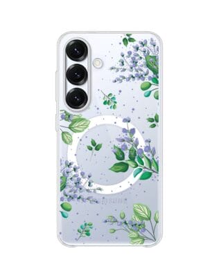 Etui do Samsung Galaxy S25 Plus z MagSafe przeźroczyste, silikonowe Flexi, fioletowe kwiatki