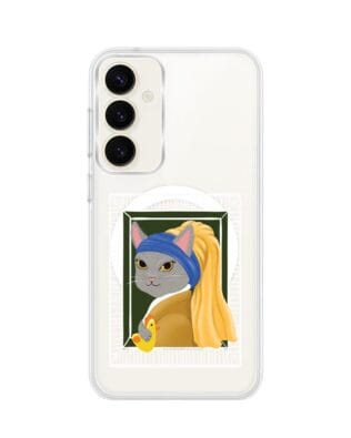 Etui do Samsung Galaxy S23 z MagSafe przeźroczyste, silikonowe Flexi, kotek z kurczakiem