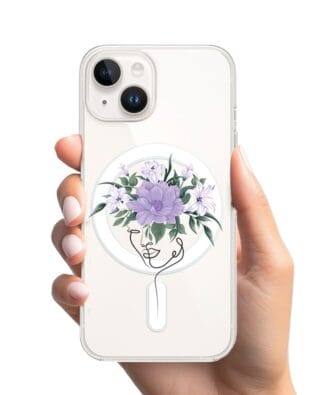 Etui do iPhone 13 z MagSafe przeźroczyste, silikonowe Flexi, kobieta z kwiatami