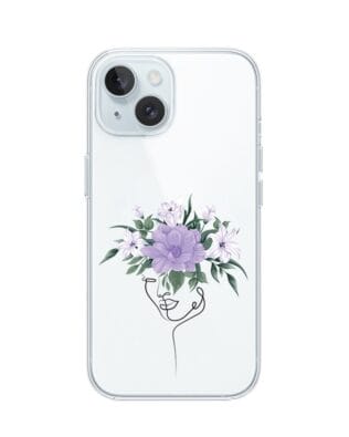 Etui do iPhone 15 Plus przeźroczyste, silikonowe Flexi, kobieta z kwiatami