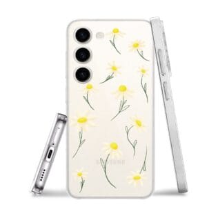 Etui do Samsung Galaxy S23 przeźroczyste, silikonowe Flexi, stokrotki (1)