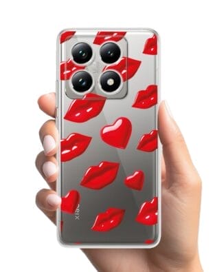 Etui do Xiaomi 14T przeźroczyste, silikonowe Flexi, czerwone usta