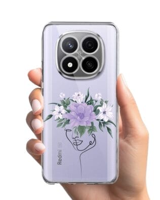 Etui do Xiaomi Redmi Note 14 Pro Plus 5G przeźroczyste, silikonowe Flexi, kobieta z kwiatami