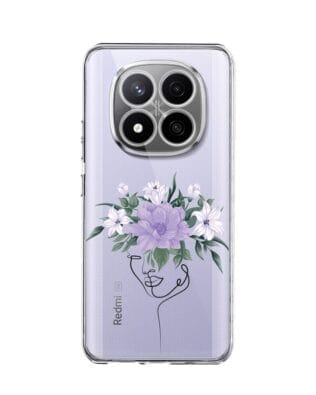 Etui do Xiaomi Redmi Note 14 Pro Plus 5G przeźroczyste, silikonowe Flexi, kobieta z kwiatami