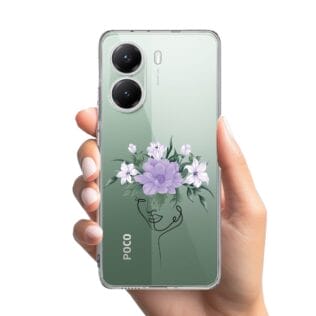 Poco X7 Pro-1Etui do Xiaomi POCO X7 Pro przeźroczyste, silikonowe Flexi, kobieta z kwiatami