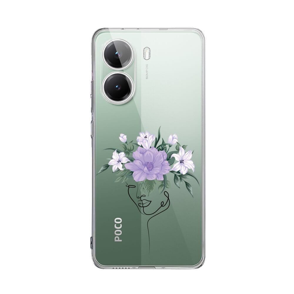 Poco X7 ProEtui do Xiaomi POCO X7 Pro przeźroczyste, silikonowe Flexi, kobieta z kwiatami