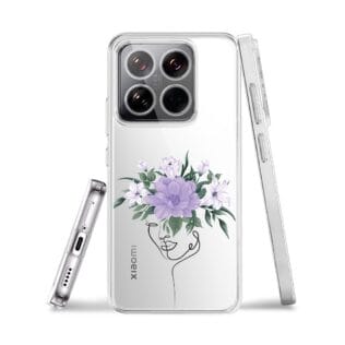 XIAOMI 14Etui do Xiaomi 14 Pro przeźroczyste, silikonowe Flexi, kobieta z kwiatami