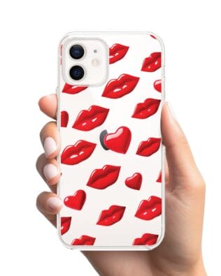 Etui do iPhone 12 przeźroczyste, silikonowe Flexi, czerwone usta