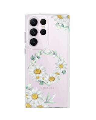 Etui do Samsung Galaxy S23 Ultra przeźroczyste, silikonowe Flexi, wianek stokrotek
