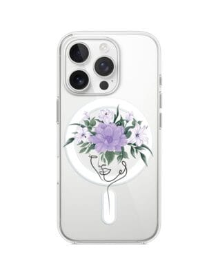 Etui do iPhone 14 Pro z MagSafe przeźroczyste, silikonowe Flexi, kobieta z kwiatami