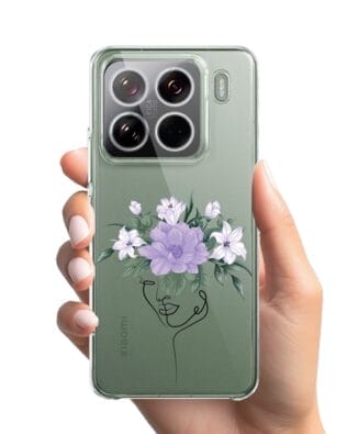 Etui do Xiaomi 15 Pro przeźroczyste, silikonowe Flexi, kobieta z kwiatami
