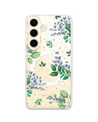Etui do Samsung Galaxy S24 Plus z MagSafe przeźroczyste, silikonowe Flexi, fioletowe kwiatki