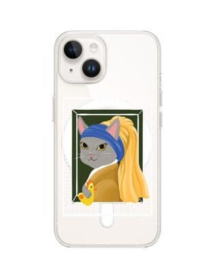 Etui do iPhone 14 z MagSafe przeźroczyste, silikonowe Flexi, kotek z kurczakiem