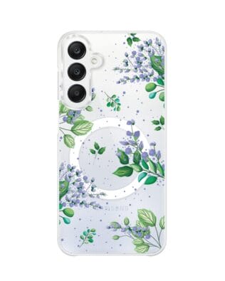 Etui do Samsung Galaxy A25 5G z MagSafe przeźroczyste, silikonowe Flexi, fioletowe kwiatki