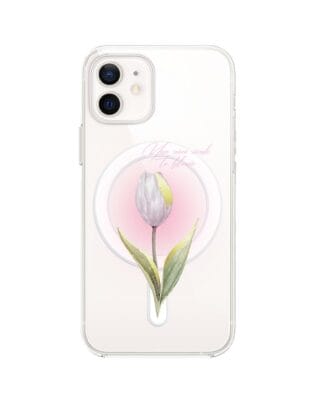 Etui do iPhone 12 z MagSafe przeźroczyste, silikonowe Flexi, kwiaty, tulipan