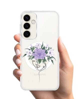 Etui do Samsung Galaxy S23 z MagSafe przeźroczyste, silikonowe Flexi, kobieta z kwiatami