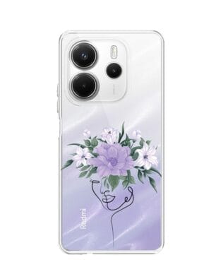 Etui do Xiaomi Redmi Note 14 4G przeźroczyste, silikonowe Flexi, kobieta z kwiatami