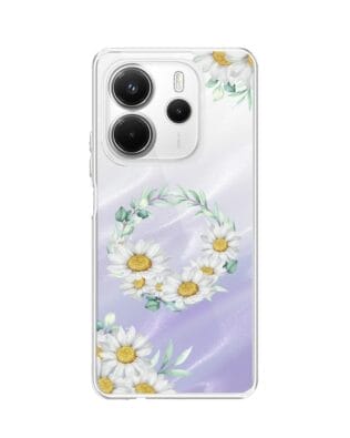 Etui do Xiaomi Redmi Note 14 5G przeźroczyste, silikonowe Flexi, wianek stokrotek