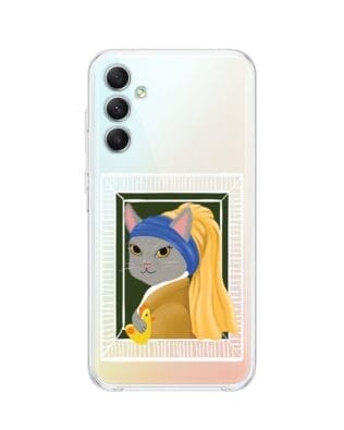 Etui do Samsung Galaxy A34 5G przeźroczyste, silikonowe Flexi, kotek z kurczakiem