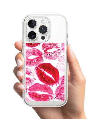 Etui do iPhone 16 Pro z MagSafe przeźroczyste, silikonowe Flexi, pocałunki z napisem „love”