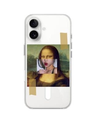 Etui do iPhone 16 Plus z MagSafe przeźroczyste, silikonowe Flexi, Mona Lisa z lizakiem