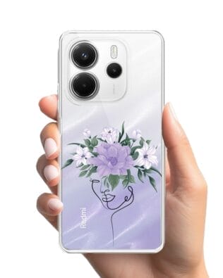 Etui do Xiaomi Redmi Note 14 5G przeźroczyste, silikonowe Flexi, kobieta z kwiatami