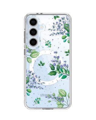 Etui do Samsung Galaxy S24 FE z MagSafe przeźroczyste, silikonowe Flexi, fioletowe kwiatki